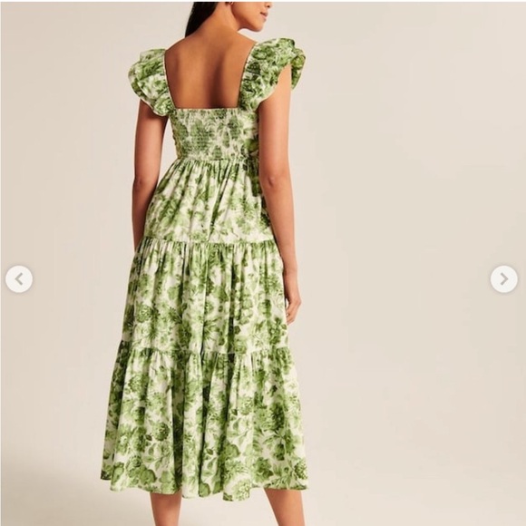 Abercrombie & Fitch Ruffle Sleeve Poplin Midaxi Dress in Green Floral Size XXS - Picture 3 of 6